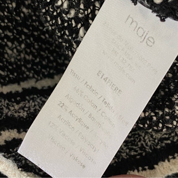 MAJE FIERE black knit white stripe trim crewneck zipper shoulder detail sweater - Picture 9 of 12